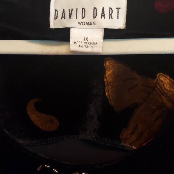 David Dart black velvet maxi dress multi-embroidery  beading on purses 1x - Picture 3 of 6